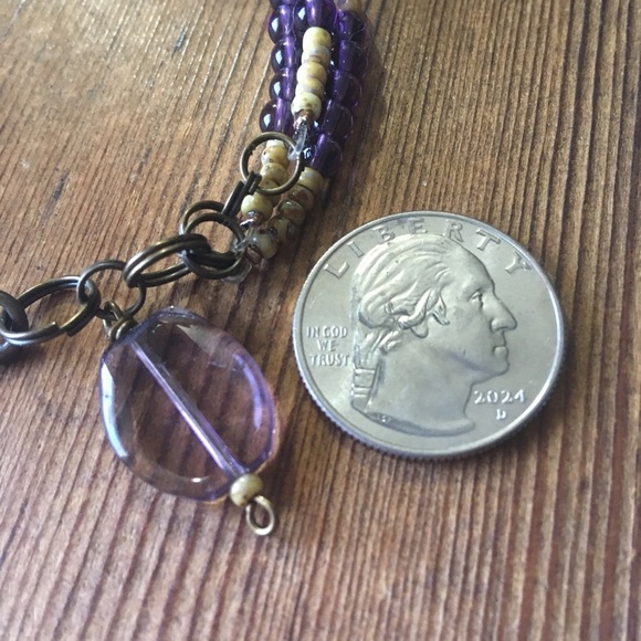 Purple and Tan Triple Strand Ladies Beaded Bracelet, Handmade Ladies Bracelet - Picture 4 of 6